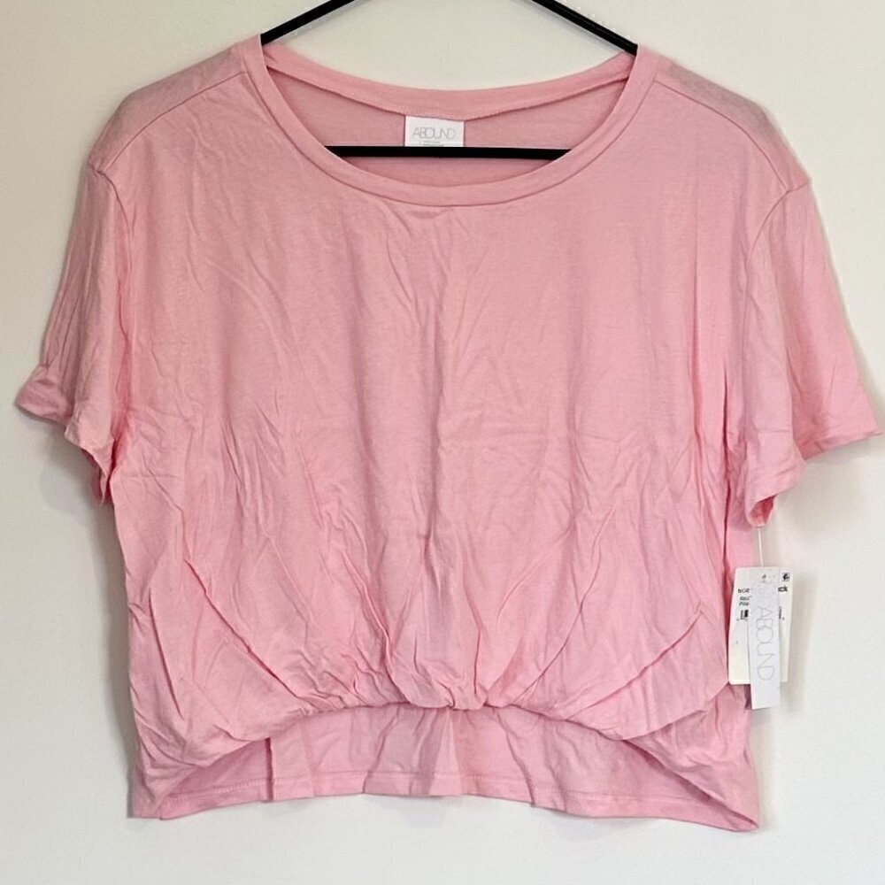 NWT Abound Pink Rolled Hem Short Sleeve Crop Top - Size: Large